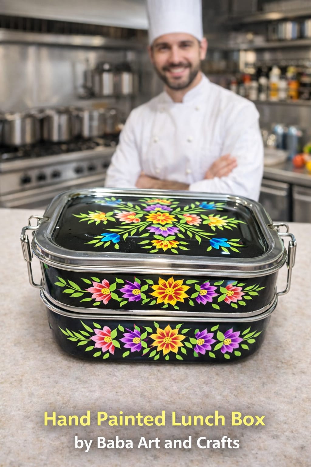 Hand painted Bento lunch box, Steel lunch box, hand painted lunch box ,Indian tiffin box, Stainless steel bento box ,Enamelware tiffin box